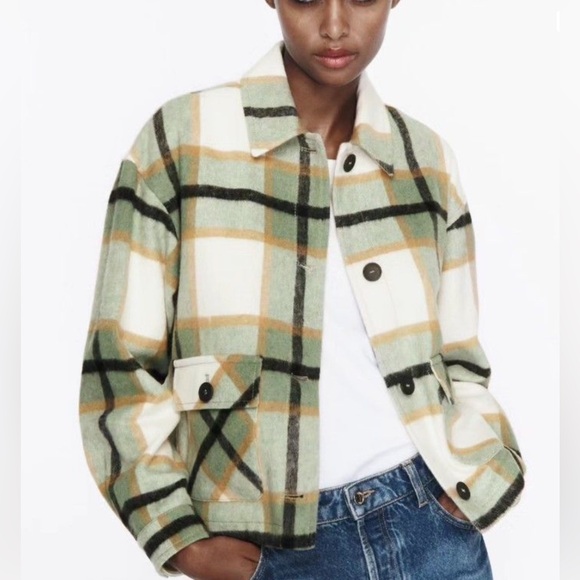 ZARA Patch Pocket Plaid Overshirt Flannel Shacket Long Sleeve size extra small - Picture 2 of 13